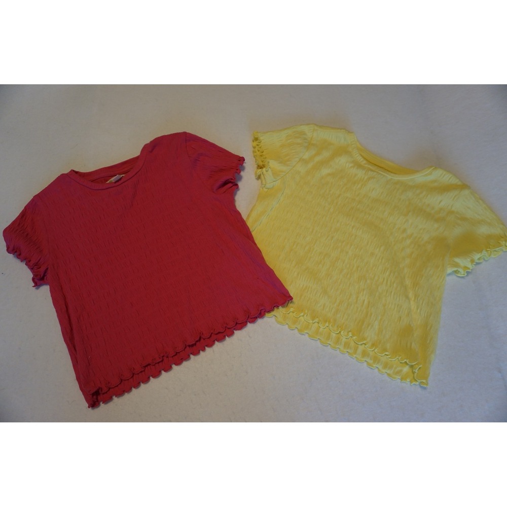 Tucker + Tate Girls Smocked Lettuce Edge Short Sleeve Tops Pink‎ Yellow Set 5